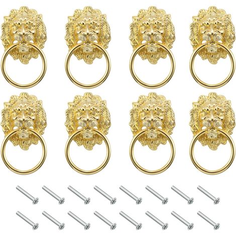 8Pcs Poignées de Tirage en Forme de Tête de Lion, 3,54" x 2" en Alliage de Zinc, Poignée de Porte Vintage en Forme de Lion pour Porte d'Entrée, Armoires, Tiroirs, Couleur Or (1/5)