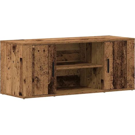 Meuble TV rectangle moderne avec étagères fonctionnelles salon 100 x 35 x 40 cm en bois ancien