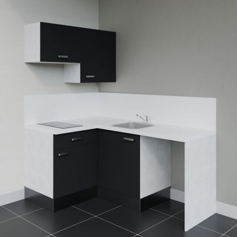 Kitchenette KA02 Noir - Plan de travail Blanc - Crédence : Oui - Evier (1/4)
