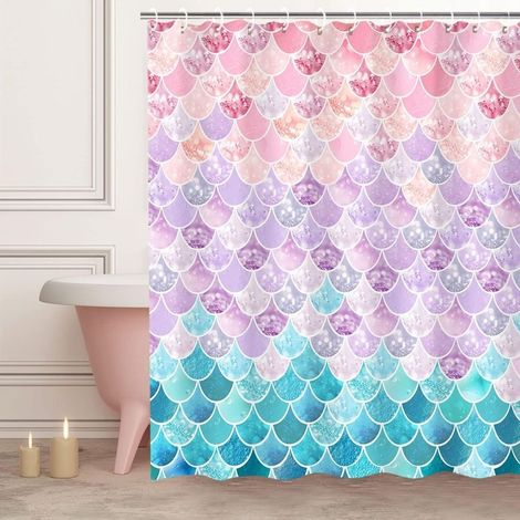 Rideau de Douche 3D écailles de sirène, Lilas, Violet, Rose, Bleu, océan, décoration Murale de Salle de Bain, Chambre à Coucher, Tapisserie et Toile de Fond pour Cabine Photo, 180 cm (1/5)