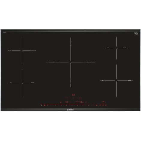 Bosch PIV975DC1E. Colore del prodotto: Nero, Posizionamento dell'apparecchio: Da incasso, Dimensione della larghezza del piano cottura: 90 cm. Tipo di controllo: Touch, Posizione di controllo: Fron... (1/5)