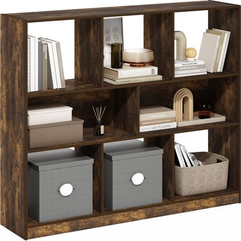 Étagère, Bibliothèque À 8 Cubes, Étagère De Rangement Horizontale, 27,7 X 120 X 100 Cm, pour Salon, Chambre, Bureau, Pin Ambré. (1/5)