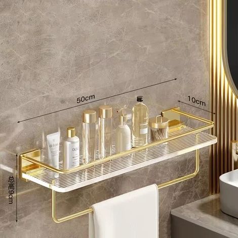 (Or A 50 cm) Étagère de salle de bain de luxe sans perçage, étagère murale pour shampoing et cosmétiques, support pour cuisine, organisateur carré en acrylique (1/5)