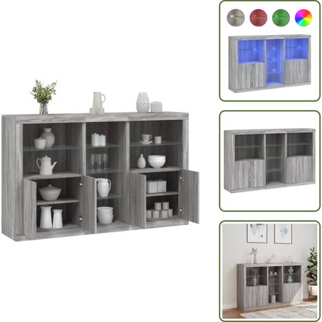 The Living Store Sideboard mit LED-Leuchten Grau Sonoma 162x37x100 cm - Sideboard - Wohnzimmermöbel - Regal - TV-Schrank - Holz Sideboard (1/5)