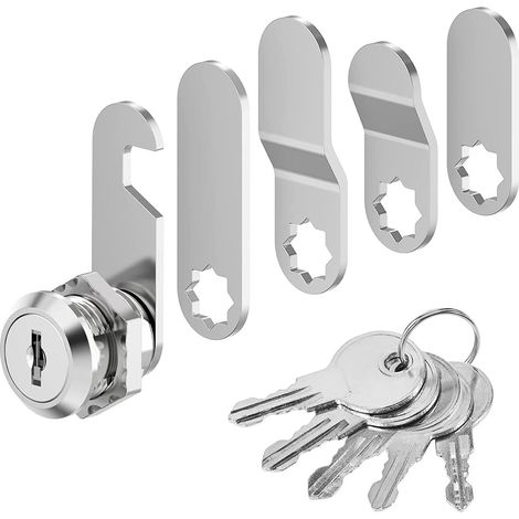 Serrure pour boîte aux lettres 20 mm, serrure pour casier 5 clés, serrure pour meubles. Livré avec 5 plaques de verrouillage différentes, pour portes d’armoire, meubles (1/5)