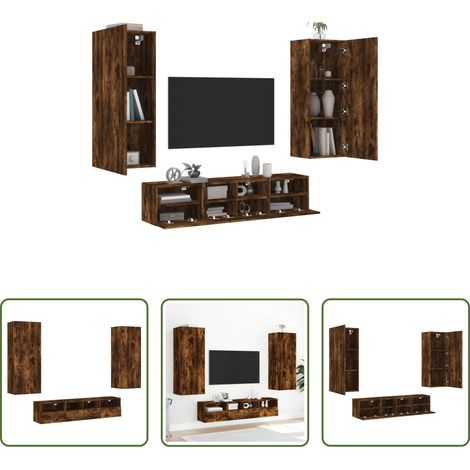 vidaXL Meuble TV - Unités murales TV 5 pcs chêne fumé bois d'ingénierie (1/5)