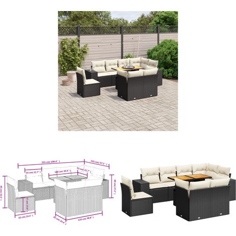 9-tlg. Garten-Sofagarnitur mit Kissen Schwarz Poly Rattan - Gartenmöbel Set - PE-Rattan Möbel - Outdoor Lounge - Gartenlounge - Terrassenmöbel - Home & Living (1/3)