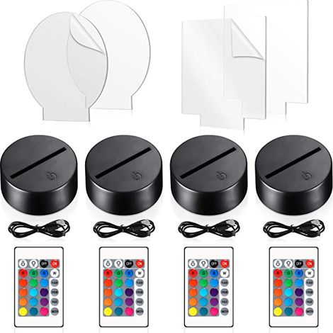 4 Veilleuses 3D LED 16 couleurs Télécommande USB Support acrylique (1/5)