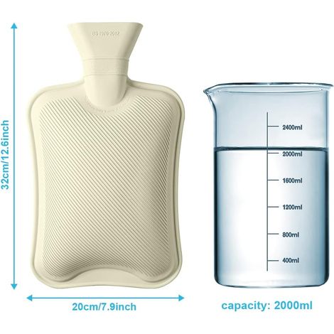 Bouillotte avec housse tricotée, 2 litres, pour eau chaude et froide, réchauffe les mains et les pieds, soulage les douleurs musculaires, cadeau idéal, sûre et durable (gris foncé) (1/4)