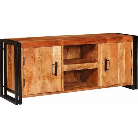 Meuble TV Marron 120 x 33 x 50 cm Bois d'acacia massif, design moderne pour salon (1/5)