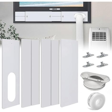 Kit Climatisation Fenêtre, 16 x 43-140cm Tuyau d'Évacuation d'Air 13/15cm, 4 Pièces Kit Plaque Fenêtre Climatiseur Mobile, Joint de Porte Fenetre pour Climatiseur Mobile (1/5)