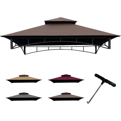 Auvent de Rechange à Double étage pour Barbecue 2,4 x 1,5 m Marron (1/5)