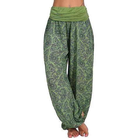 Damen-Maxihose mit Ali-Baba-Haremsmuster, Aladdin-Stil, Boho-Look, weites Bein, Yogahose, Übergröße S, Grün (1/4)
