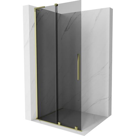 Mexen Velar L Duschwand Schiebetür Walk-in 90 x 200 cm, grafit 8 mm, gold - 871-090-003-43-50 (1/5)