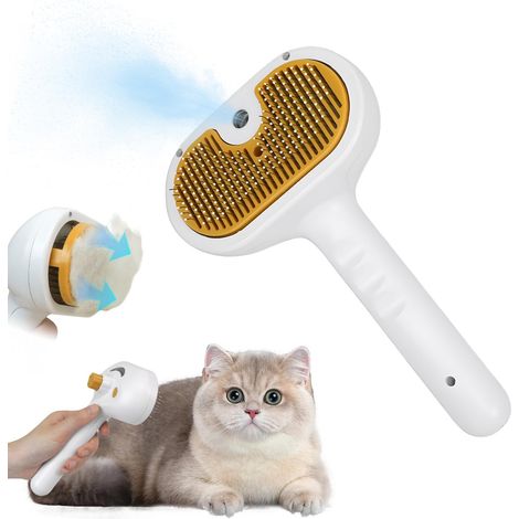 Brosse Chat Vapeur avec Bouton de Déverrouillage, Brosse à Chat Rechargeable, Brosses à Vapeur Électrique pour Chiens et Chats, avec un Compte-Gouttes, Vous Pouvez Ajouter de l'eau,pour Soins Pelage (1/5)