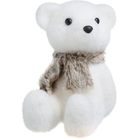 Paris Prix - Statuette Déco Ours Assis polaire 19cm Blanc