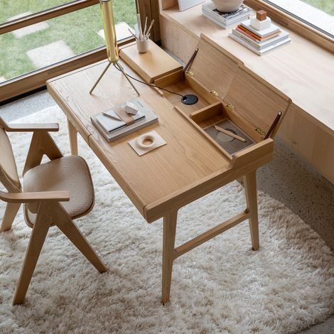 Bureau 2 tiroirs 120x70x81 cm décor naturel et pieds en bois (1/5)