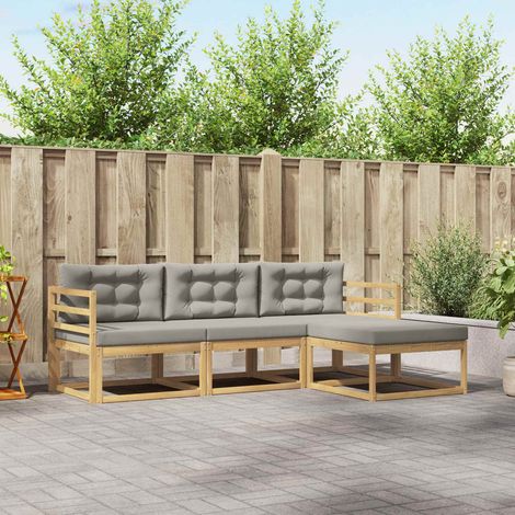 vidaXL Outdoor-Sofagarnitur 4 pcs Weiß und Hellgrau Polyester (1/5)