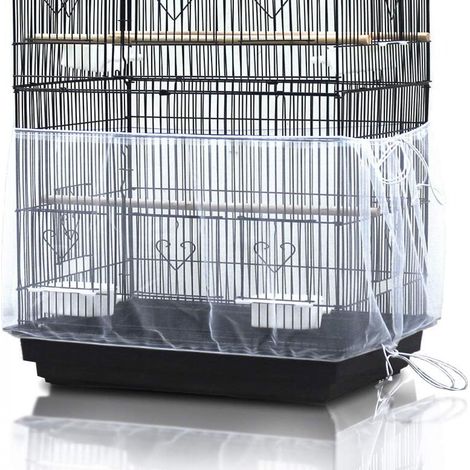 Couvercle anti-graines pour cage à oiseaux, couvercle anti-graines ajustable, récupérateur de plumes, housse en filet pour perroquet, ara et perruche, jupe en nylon doux et aéré (1/5)