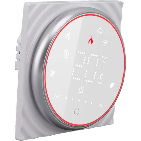 Thermostat intelligent sans fil Wi-Fi programmable pour le chauffage de l'eau, commande vocale via application, AC95-240V, base carrée, blanc. (1/5)