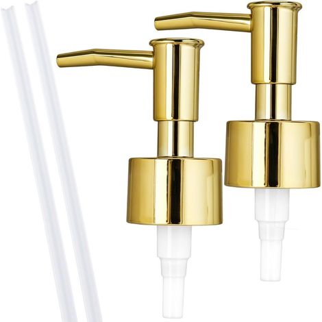 Dispensador de jabón: Paquete de 2 bombas de repuesto doradas - Compatible con botellas de vidrio de apertura estándar para tocadores. (1/5)