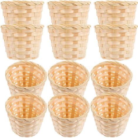 Petit Panier Osier en Bois Élégant pour Rangement Polyvalent Bureau ou Terrasse, Lot de 12 Paniers Tressés Style Simple et Finition Soignée (1/5)