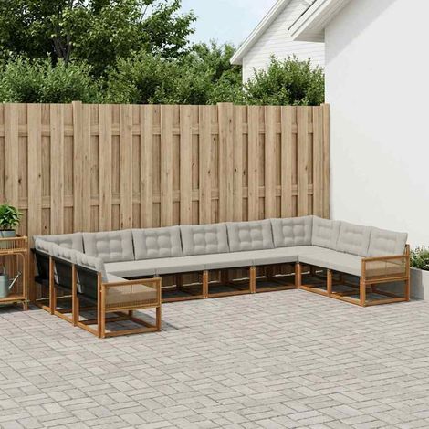 vidaXL Outdoor-Sofagarnitur mit Kissen 10 pcs Natürlich und Hellgrau (1/5)