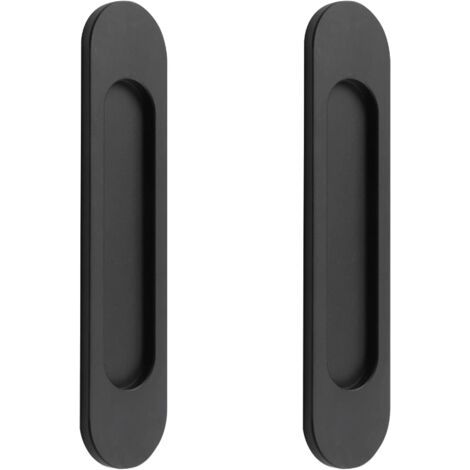 GABRIELLE - 2 tiradores ovalados para puertas corredizas, autoadhesivos, de aleación de aluminio negro mate, sin perforaciones, para puertas corredizas y ventanas de armarios, longitud 148 cm