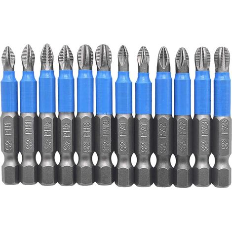Embouts de tournevis cruciformes magnétiques 1/4" PZ1 PZ2 PZ3 PH1 PH2 PH2, 12 pièces x 50 mm