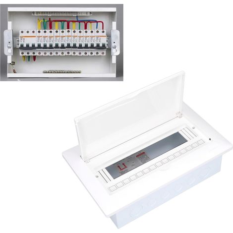 Boîte de distribution électrique encastrée intérieure pour disjoncteurs à 15 circuits, montée sur les murs intérieurs avec rail DIN. (1/5)