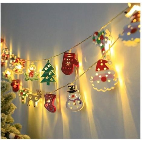 Guirlande lumineuse de Noël avec télécommande, 20 LED, Père Noël et bonhomme de neige, étanche, fonctionne à piles (1/5)