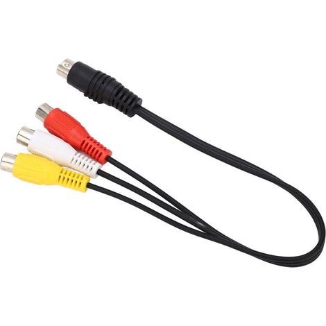 Mini-DIN-Kabel (7-poliger Stecker auf 3 Cinch-Buchsen, Composite-Video), rot, weiß, gelb, 0,3 m (1/5)