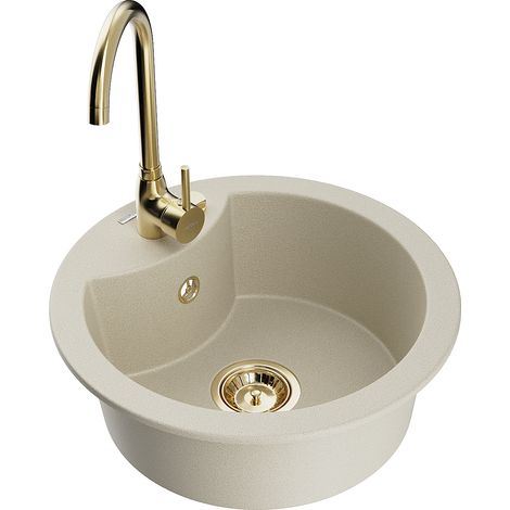 Mexen Diego lavello in granito 1-bacinella con rubinetto da cucina Telma, beige - 6512-69-670200-50 (1/5)