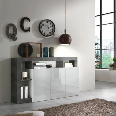 Buffet HAMBURG 3 portes – Blanc laqué brillant / Noir oxyde (1/5)