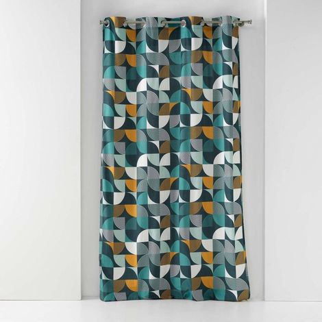 Rideau à œillets 140x240 Rythmo bleu coton (1/4)