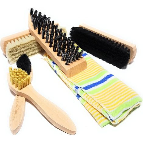 Kit de nettoyage/entretien pour chaussures 6 pièces, brosses à chaussures, avec sac de rangement (1/5)