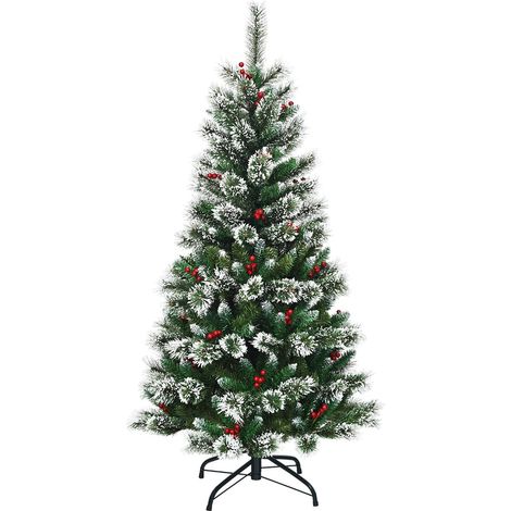 150 cm künstlicher Weihnachtsbaum mit Schnee und roten Beeren