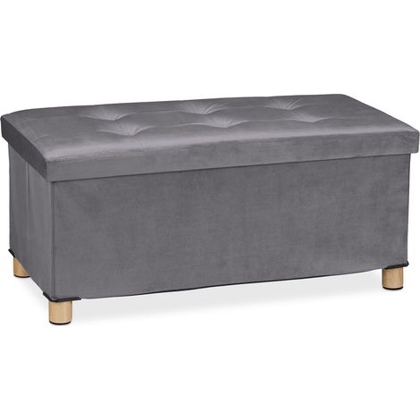Panca contenitore moderna pieghevole per soggiorno corridoio 34 x 76 x 38 cm in velluto grigio 130010923