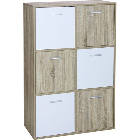 Mobile 6 Ante 77x30x115 cm in Legno Truciolare Bianco e Sonoma