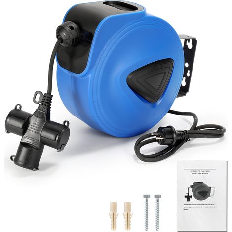 Randaco Automatik Kabeltrommel 20m+1,5m 180° schwenkbar Wandhalterung Automatischer Kabelaufroller Verlängerungskabel Stromkabel Wand & Decke mit 3 Steckdosen