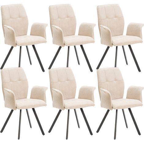 SELMA - Lot de 6 Fauteuils Tissu Beige Effet Tricoté Pieds Métal Noir (1/5)