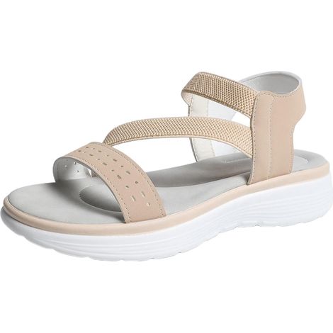 Sandali estivi da donna con suola piatta e flessibile - Chiusura comoda e casual - Punta aperta, beige, EU 40
