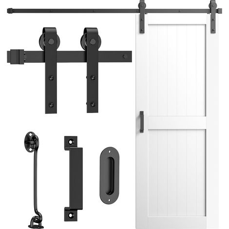 Complete Sliding Door System Kit 200cm Wooden Door Rail and Hardware Set J Shape Accessories (1/5)