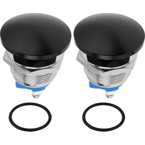 Lot de 2 Interrupteurs à Bouton-poussoir en Métal à Réinitialisation Automatique 19 Mm étanches Bouton de Démarrage AC/DC 12 V-250 V Noir (1/5)