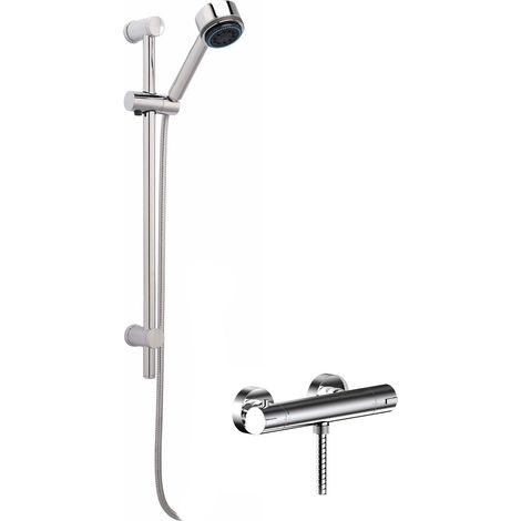 Nuie Binsey Round Thermostatic Bar Shower Valve with Multi Function Slider Rail Kit - Chrome (1/2)