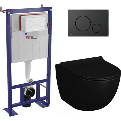 Swiss Aqua Technologies Pack WC bâti-autoportant + WC Infinitio noir mat sans bride et fixations invisibles + Abattant softclose + Plaque noir mat (1/5)