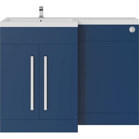 Bahtroom L Shape Vanity Unit LH Basin Sink Pre-Assembled Furniture Matt Navy Blue (1/5)