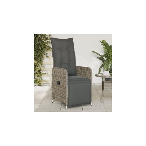 Chaise inclinable de jardin avec coussins gris résine tressée (1/5)