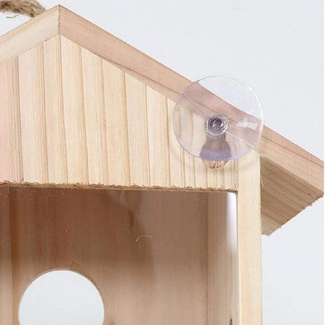 Nichoir Mangeoire Oiseaux Bois Suspendu avec Ventouses pour Fenêtre Extérieur (1/5)