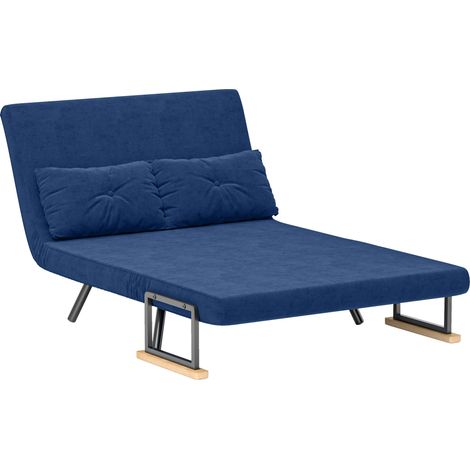 Divano Letto 3 en 1 Tessuto Effetto Velluto, Schienale Regolabile, 2 Cuscini, 102x73x81 cm, Bleu